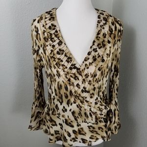 Allison Taylor Sheer Leapord Print Wrap Blouse L